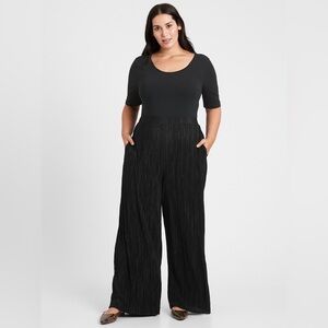 EUC Banana Republic High Rise Wide Leg Plisse Dressy Pants Pockets Lined Black L